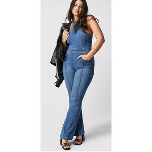 We The Free Jumpsuit Women Blue CRVY Sydney Stretch Boho Retro Preppy Sz 16 New